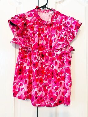 Avara Pink Floral Ruffle Sleeve Top Size XSmall